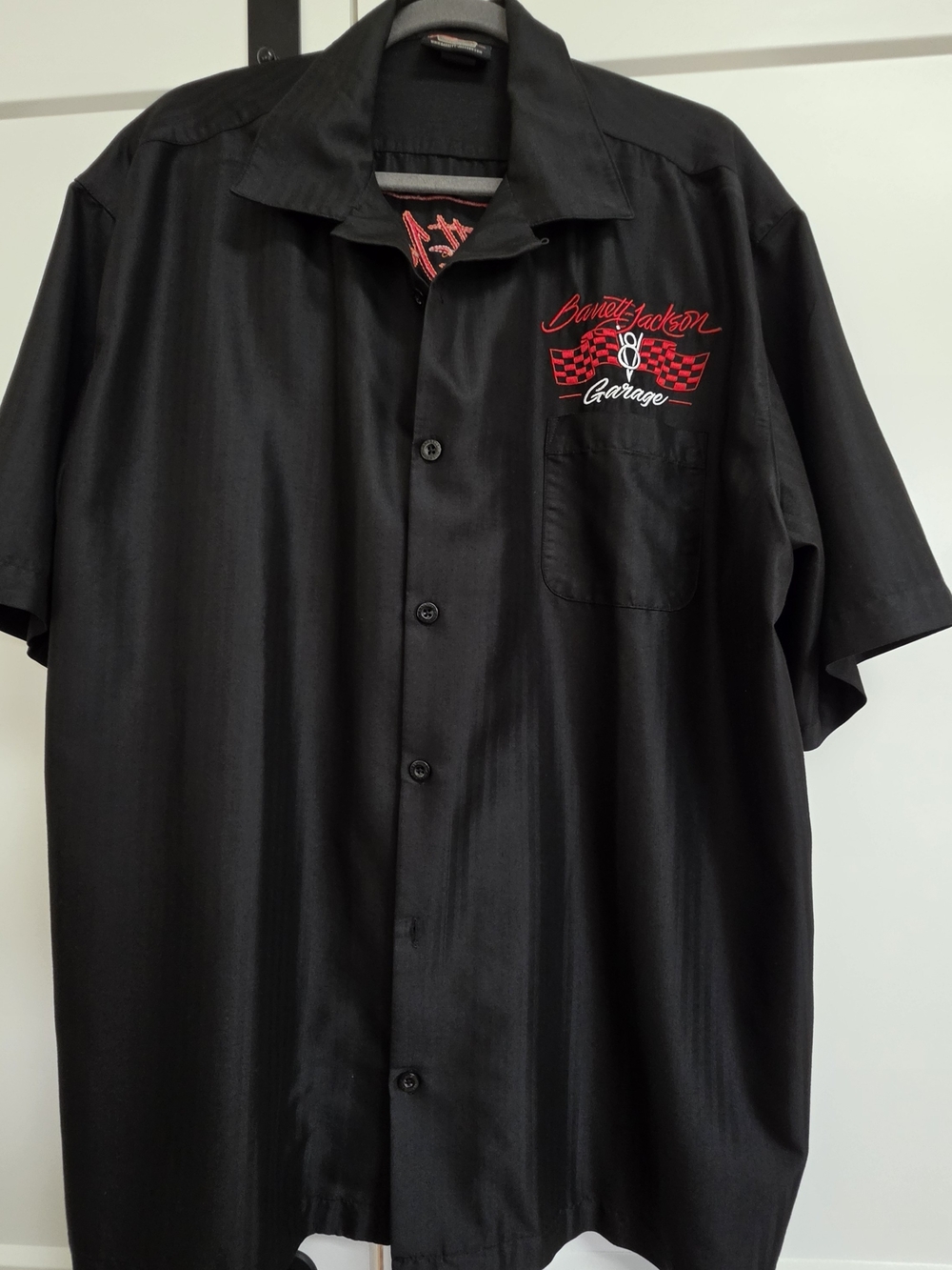 Barrett Jackson Garage Custom Fabricated Mens Black Short Sleeve Button-Up Shirt